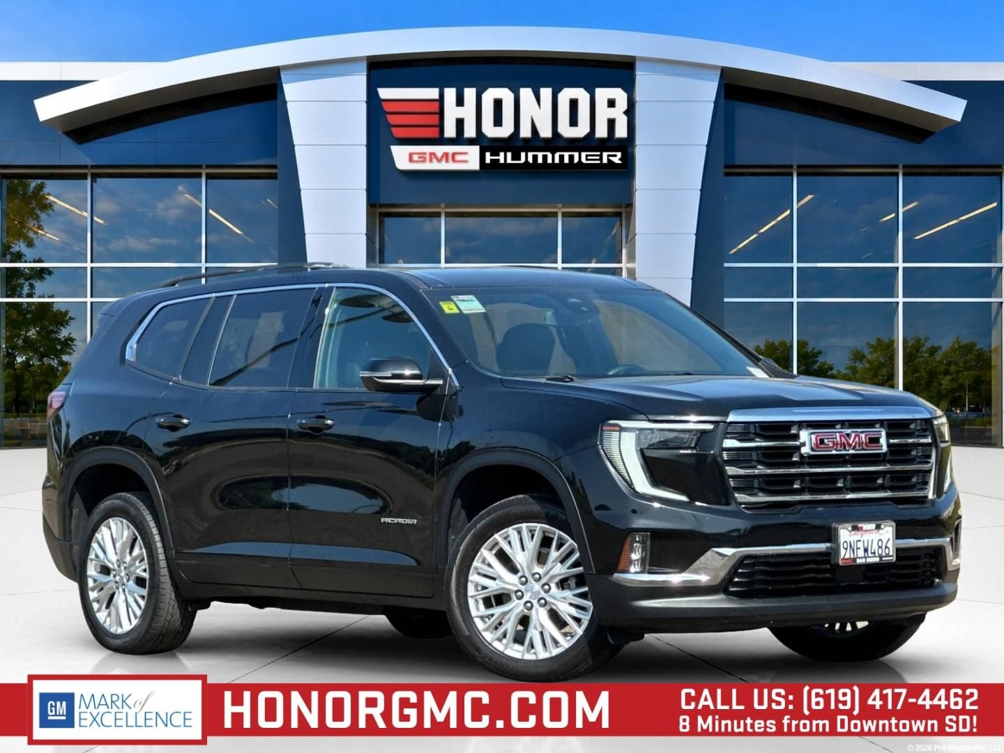 2024 GMC Acadia Elevation in Ebony Twilight Metallic — front three-quarter view