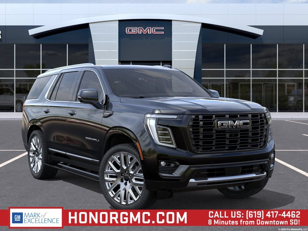 2026 GMC Yukon Denali Ultimate in Onyx Black — front three-quarter view