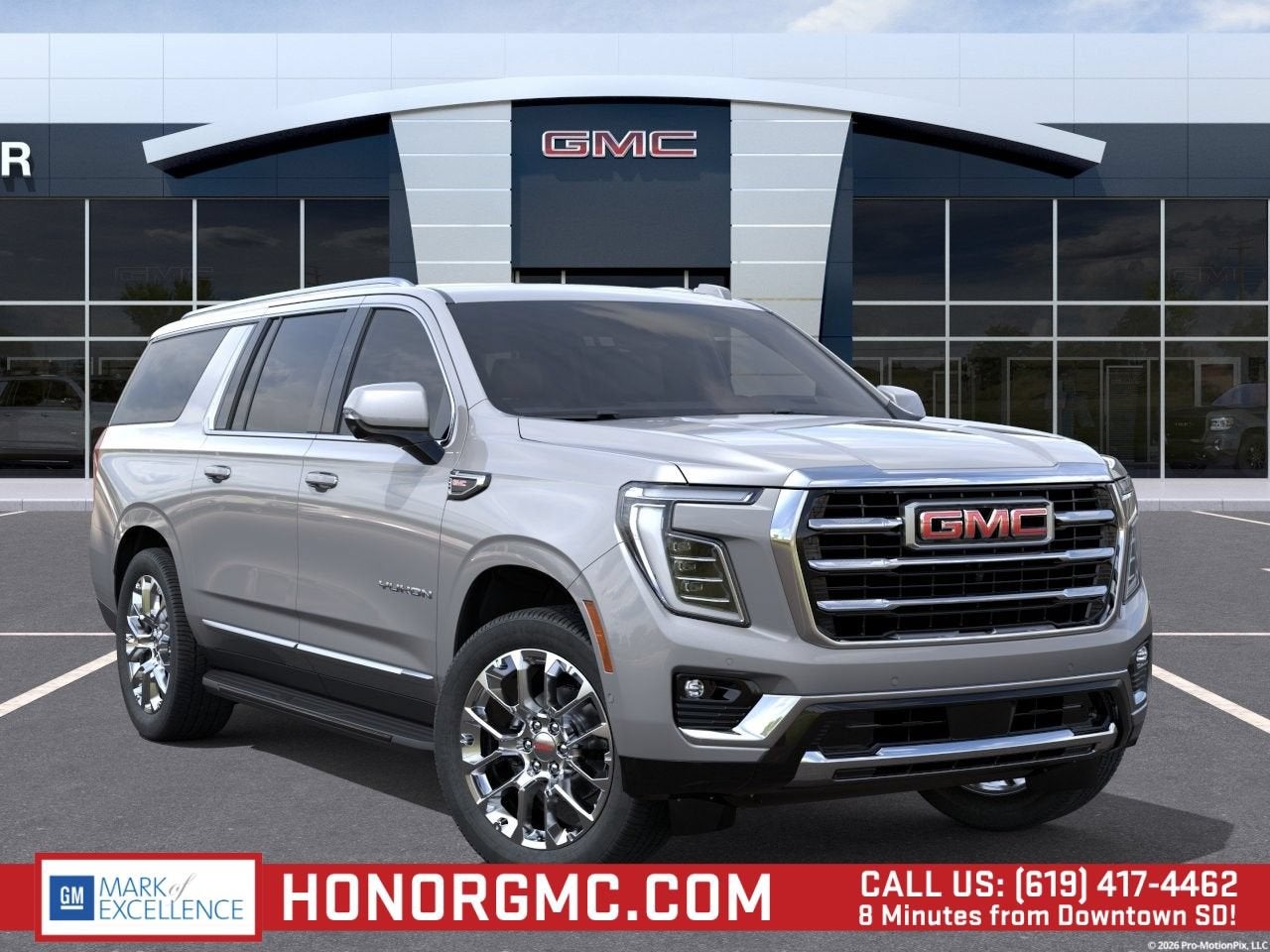 2026 GMC Yukon XL Elevation in Sterling Metallic — front three-quarter view