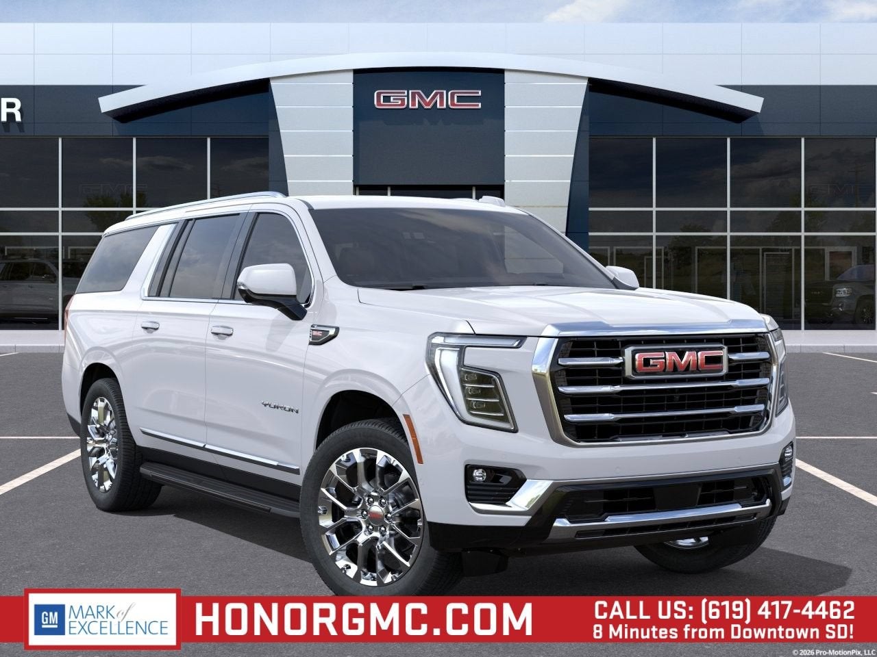 2026 GMC Yukon XL Elevation in Summit White — front three-quarter view