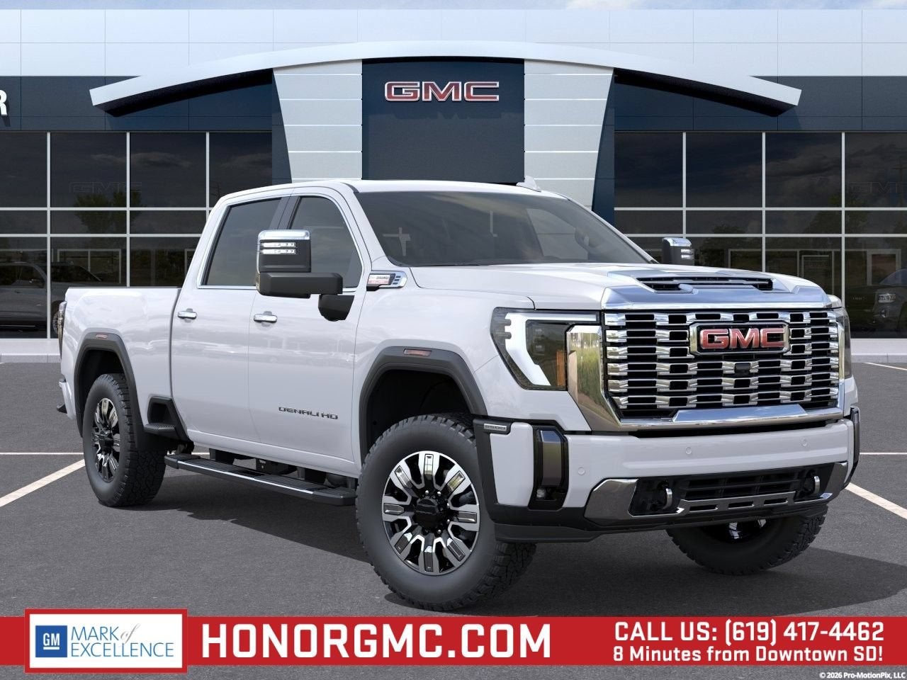 2026 GMC Sierra 2500 HD Denali in Summit White — front three-quarter view