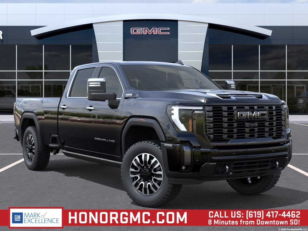 2026 GMC Sierra 2500 HD Denali Ultimate in Onyx Black — front three-quarter view