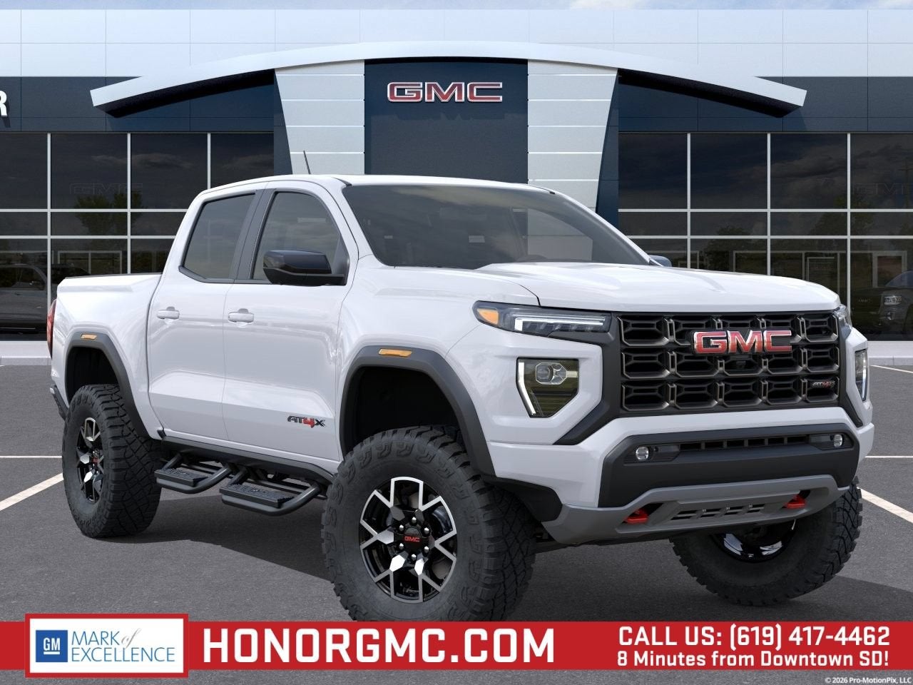 2026 GMC Canyon AT4X in Summit White — front three-quarter view