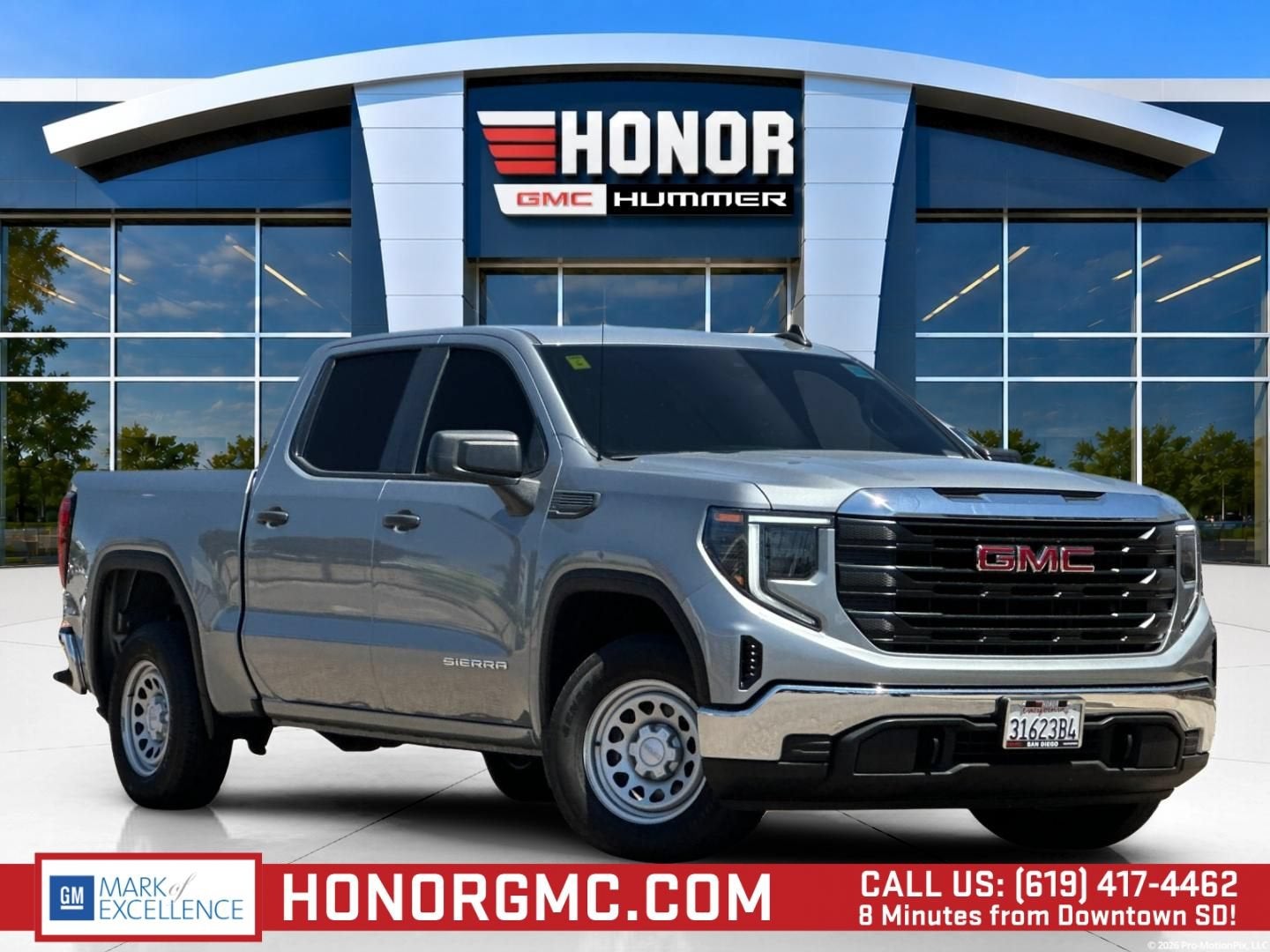 2024 GMC Sierra 1500 Pro in Sterling Metallic — front three-quarter view
