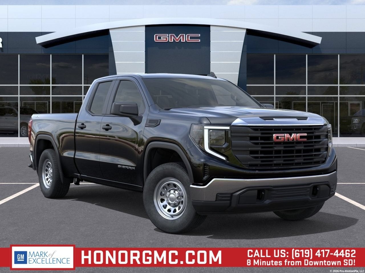 2026 GMC Sierra 1500 Pro in Onyx Black — front three-quarter view