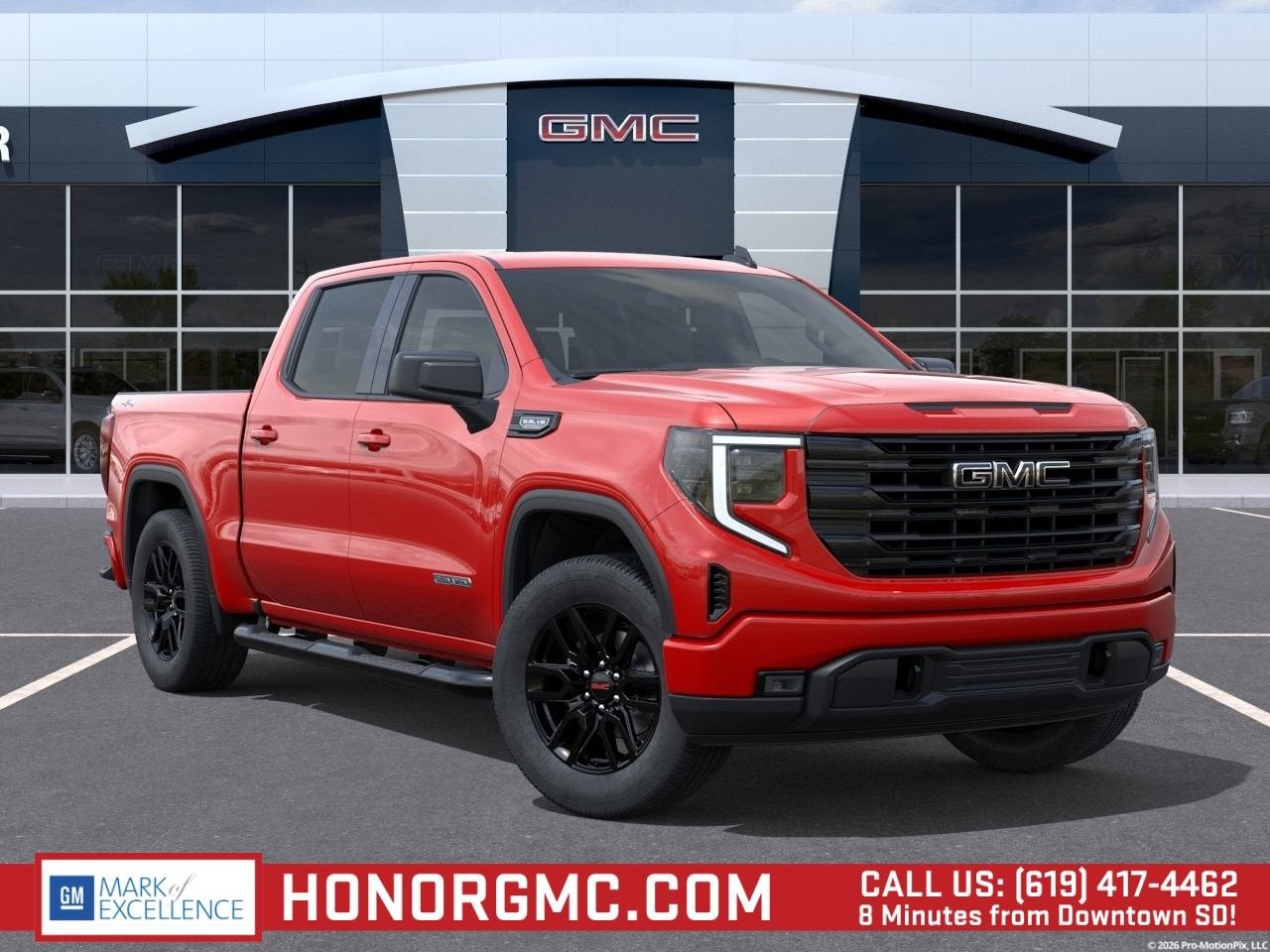 2026 GMC Sierra 1500 Elevation in Cardinal Red — front three-quarter view