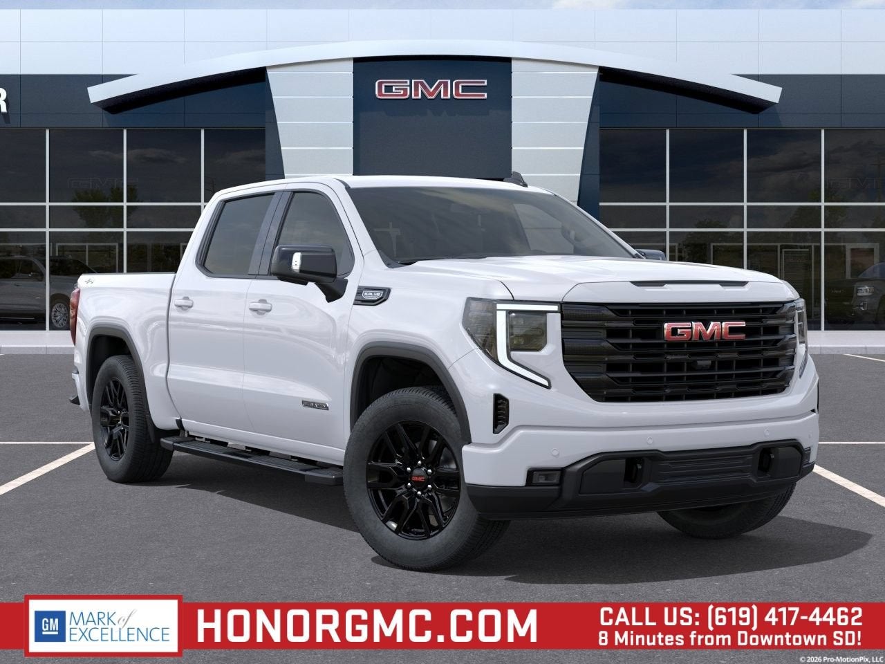 2026 GMC Sierra 1500 Elevation in Summit White — front three-quarter view