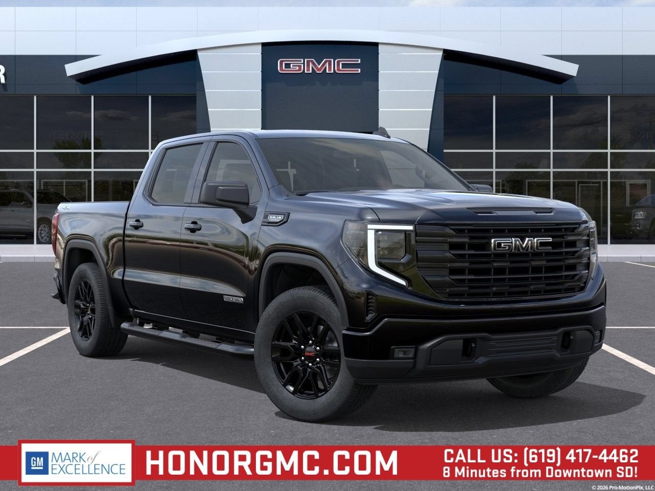 2026 GMC Sierra 1500 Elevation in Onyx Black — front three-quarter view