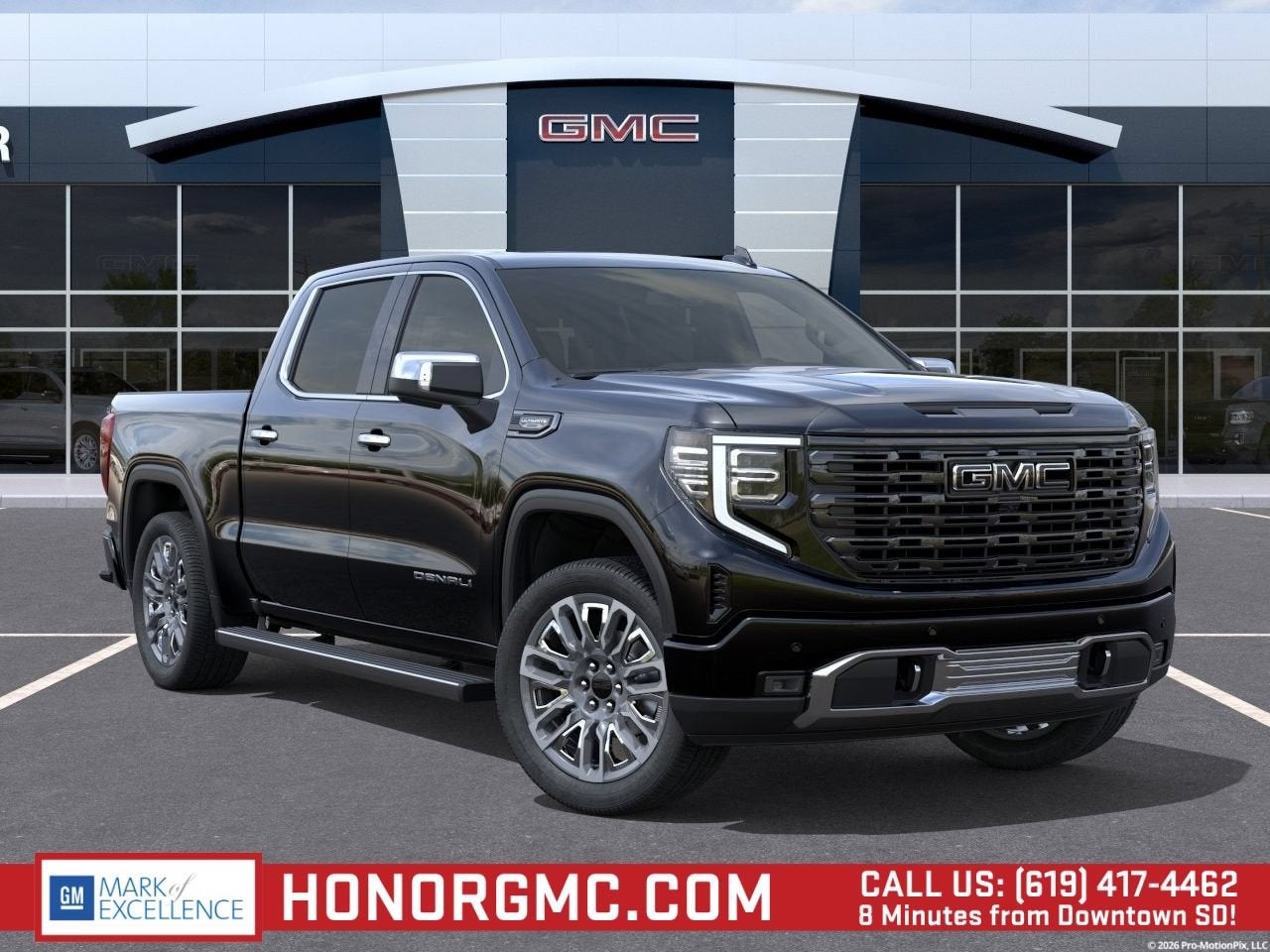 2026 GMC Sierra 1500 Denali Ultimate in Onyx Black — front three-quarter view