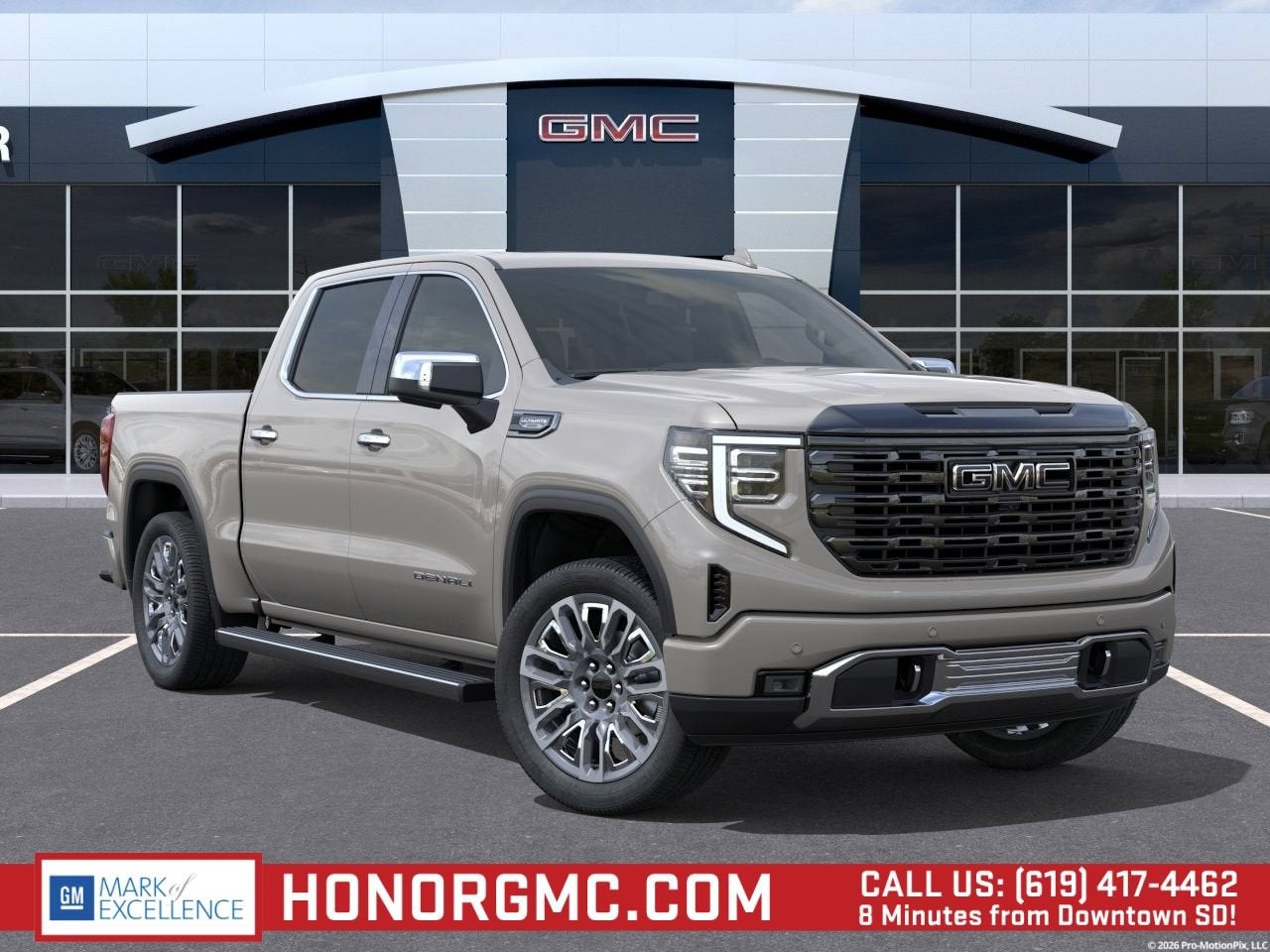2026 GMC Sierra 1500 Denali Ultimate in Coastal Dune — front three-quarter view