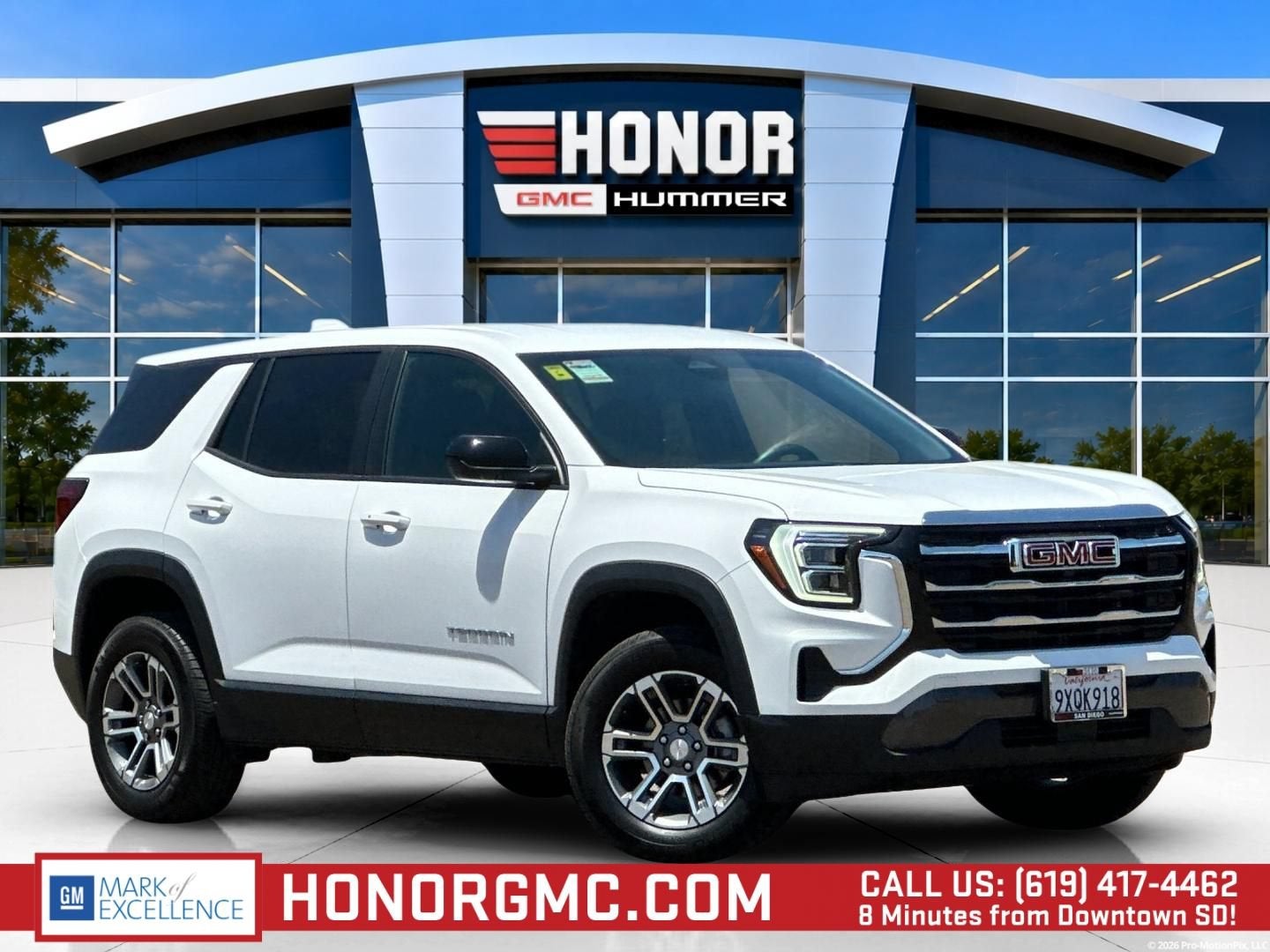 2025 GMC Terrain Elevation in Summit White — front three-quarter view