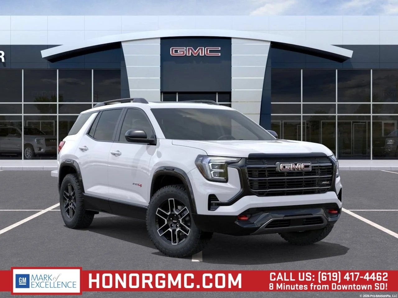 2026 GMC Terrain AT4 in Summit White — front three-quarter view