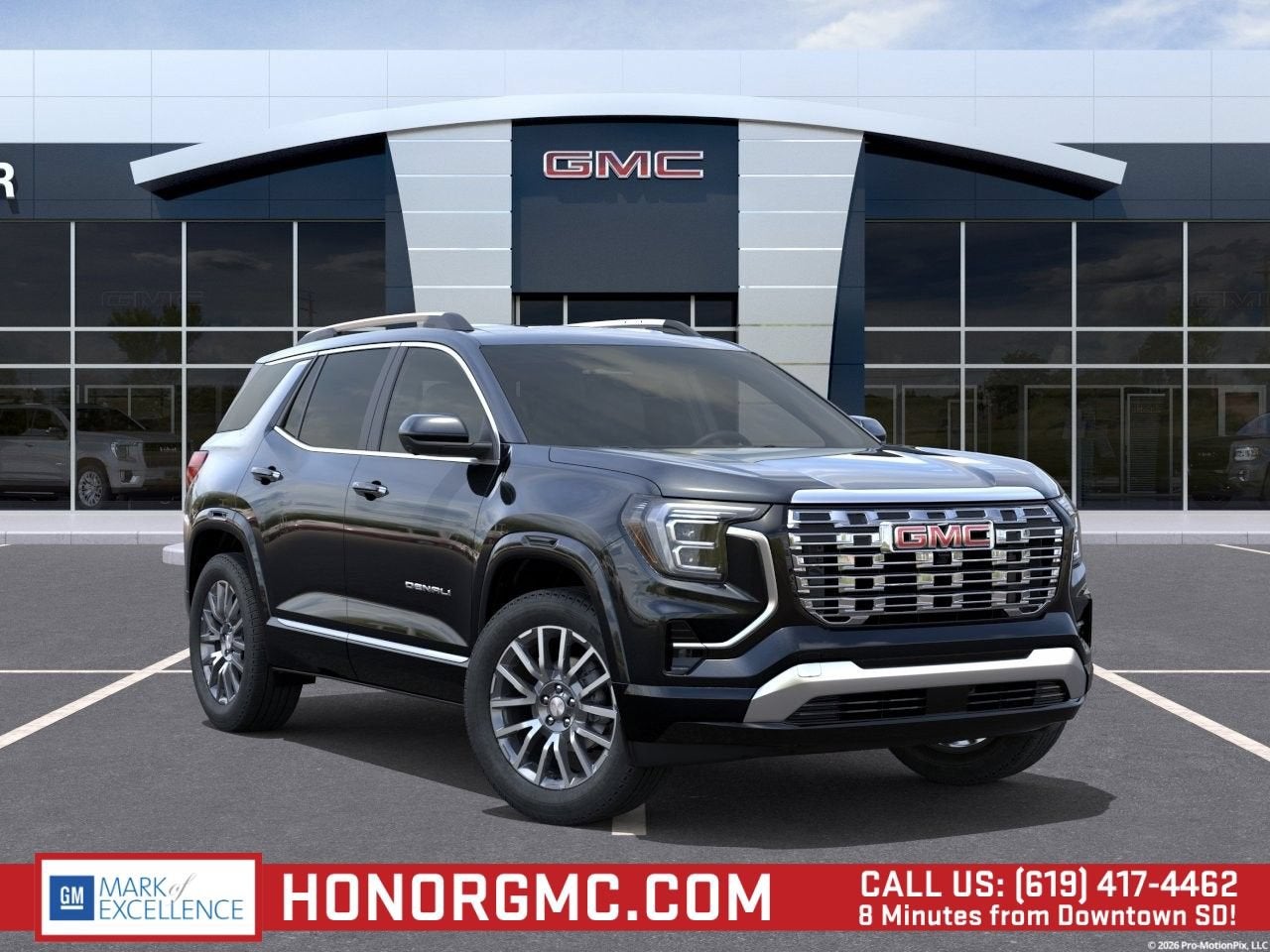 2026 GMC Terrain Denali in Ebony Twilight Metallic — front three-quarter view