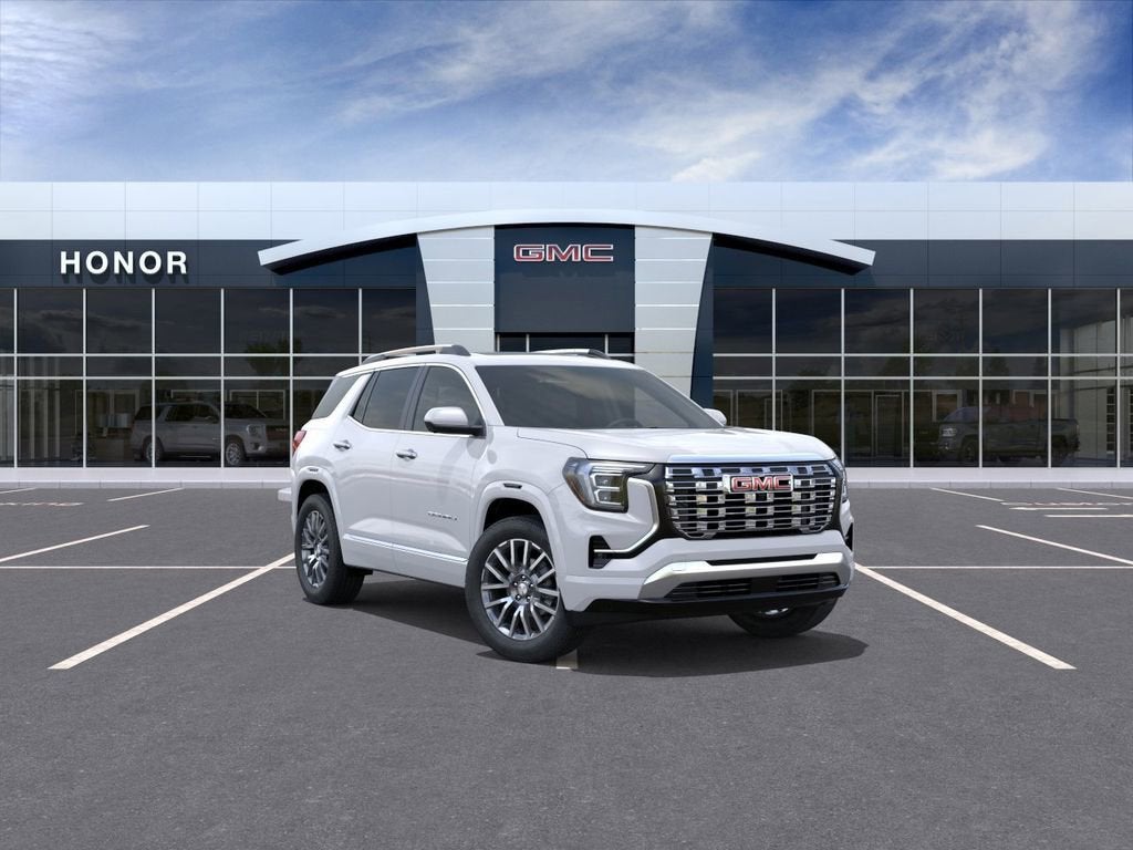 2026 GMC Terrain Denali in Summit White — front three-quarter view