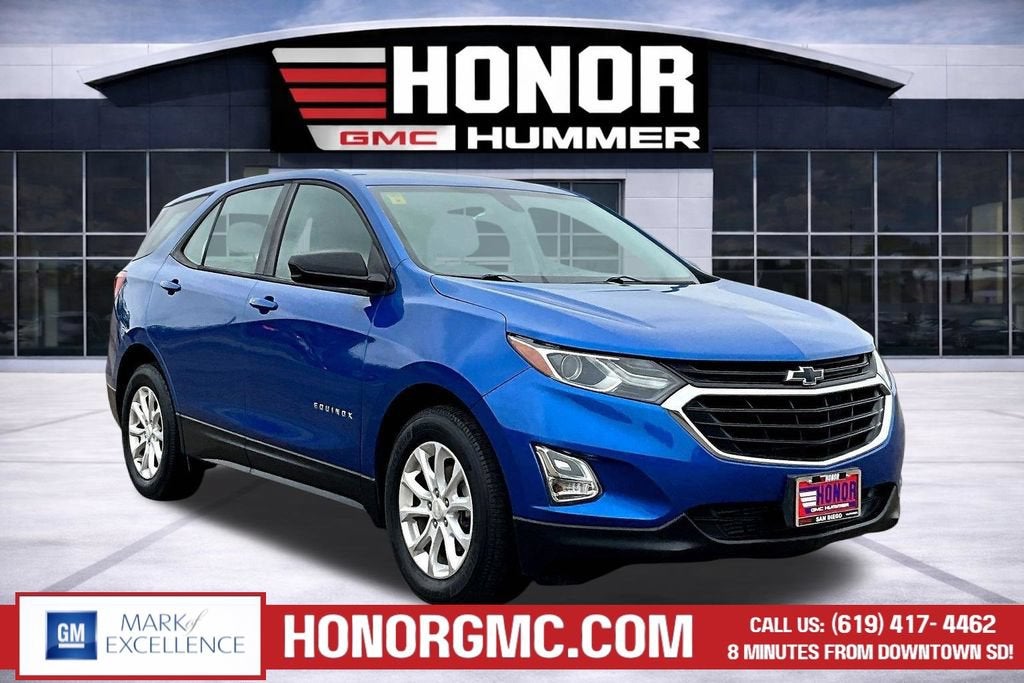 2019 Chevrolet Equinox LS in Kinetic Blue Metallic — front three-quarter view