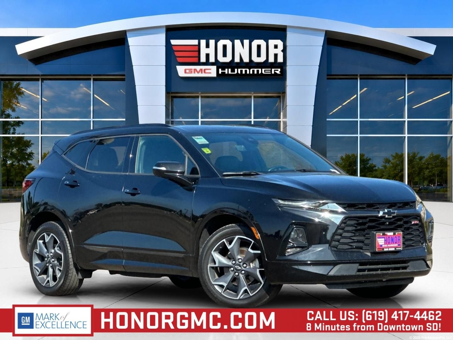 2019 Chevrolet Blazer RS in Black — front three-quarter view
