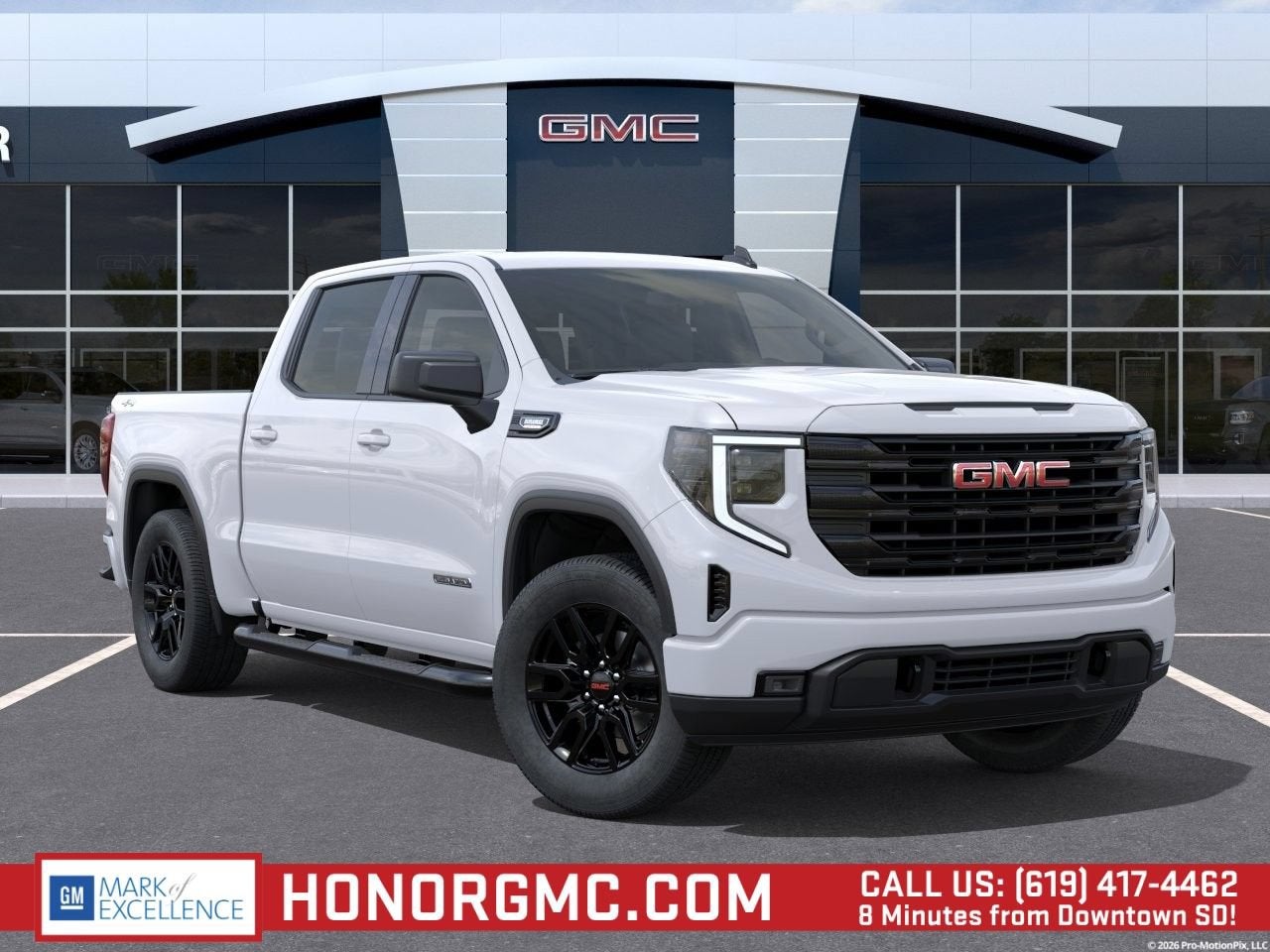 2026 GMC Sierra 1500 Elevation in Summit White — front three-quarter view