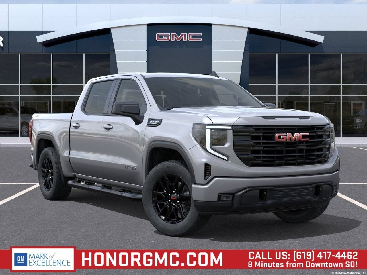 2026 GMC Sierra 1500 Elevation in Sterling Metallic — front three-quarter view