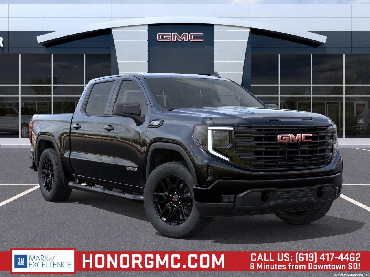2026 GMC Sierra 1500 Elevation in Onyx Black — front three-quarter view
