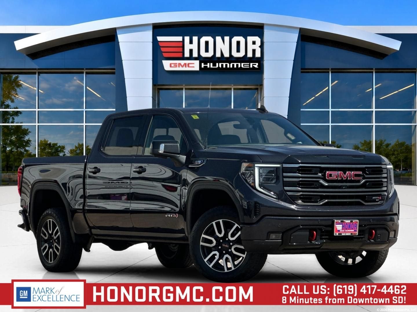 2025 GMC Sierra 1500 AT4 in Titanium Rush Metallic — front three-quarter view