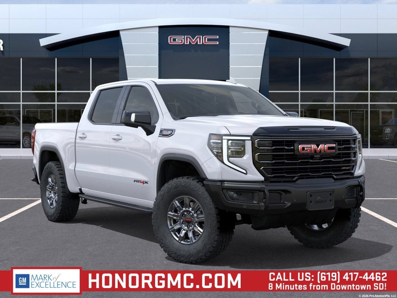 2026 GMC Sierra 1500 AT4X in Summit White — front three-quarter view