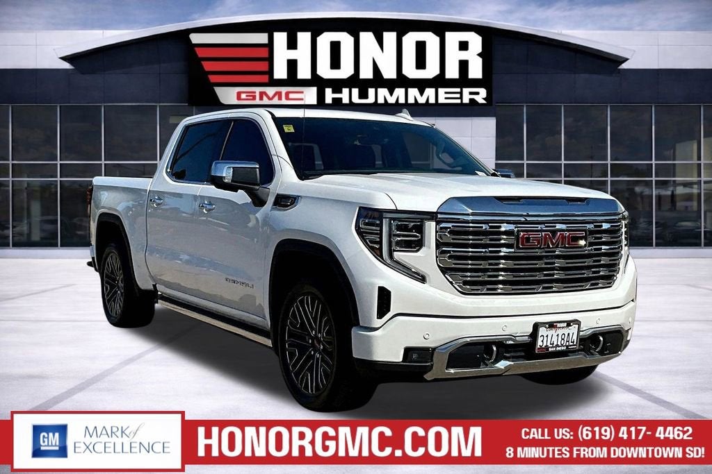 2024 GMC Sierra 1500 Denali in White Frost Tricoat — front three-quarter view