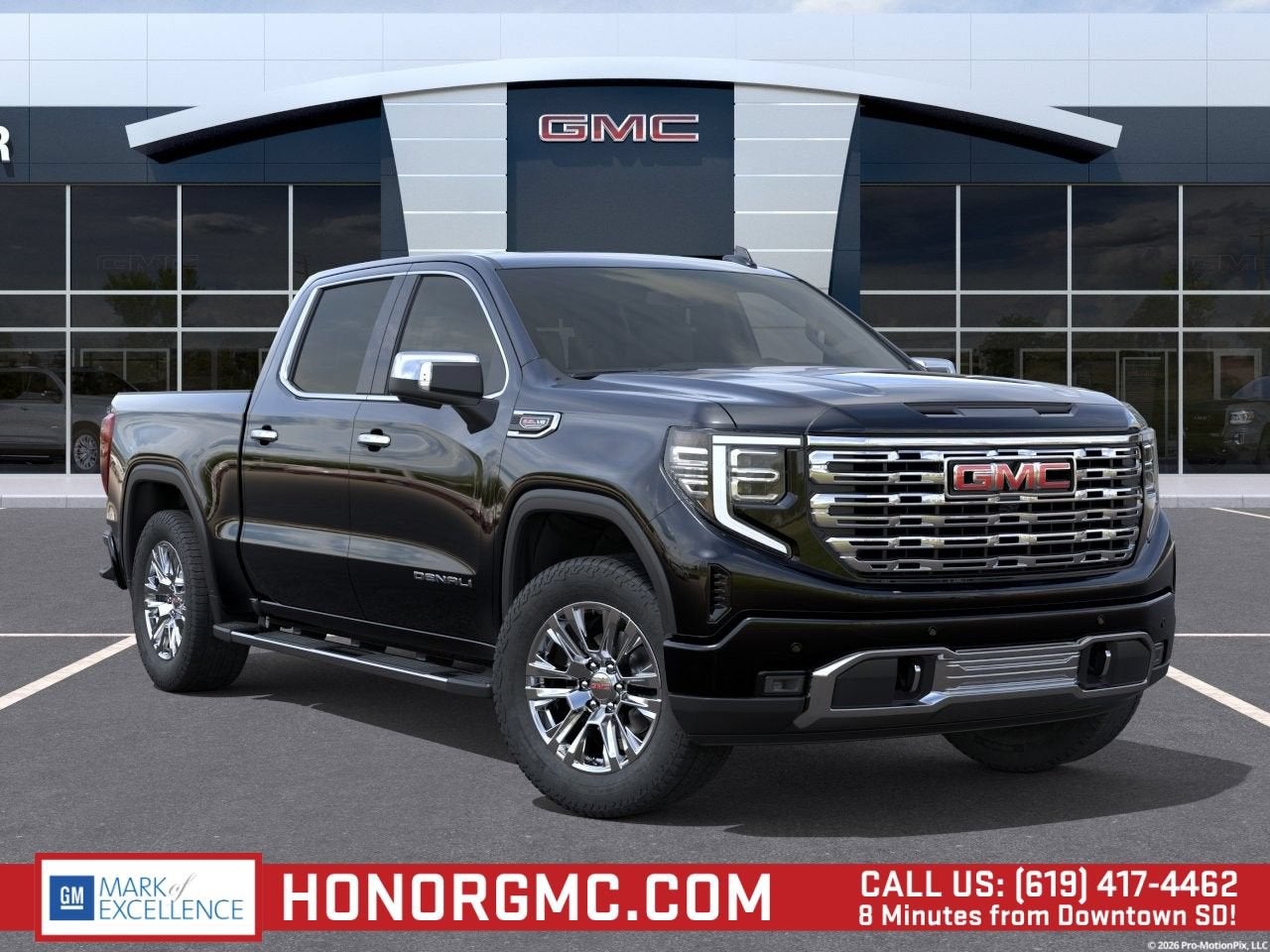 2026 GMC Sierra 1500 Denali in Onyx Black — front three-quarter view